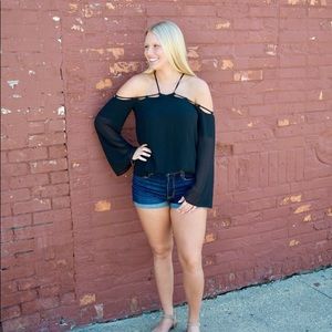 Black, cold shoulder blouse